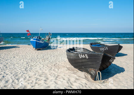 Fishing boats on the beach, Baabe, Ruegen, Mecklenburg-Vorpommern, Deutschland, Europe Stock Photo