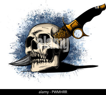 illustration Skull with a knife and white background Stock Photo