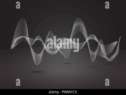 Abstract dynamic line on balck background. Can be used for digital equalizer, sound wave or infographic and timeline elements. Stock Vector