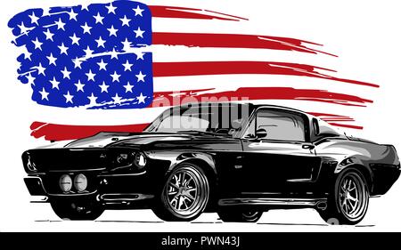 vector graphic design illustration of an American muscle car Stock Vector