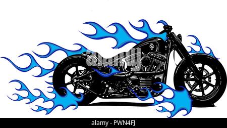 vector illustration Flaming Bike Chopper Ride Front View Stock Vector