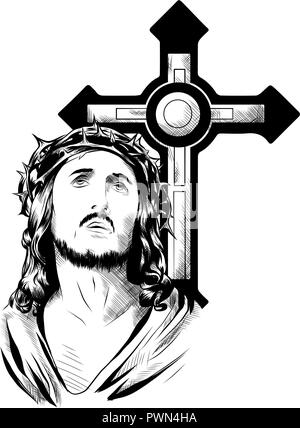 illustration Jesus Christ Face, art vector design Stock Vector