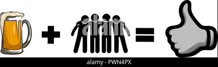 Four hands holding four beer bottles. Clinking glasses in plaid shirt. Party celebration in a pub. Isolated vector illustration of four drunk person drinking beer on white background. Cheers mate. Stock Vector