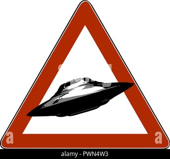 vector illustration danger road signs UFO, icon Stock Vector