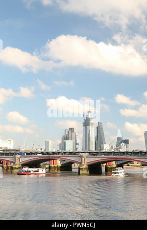 Blackfriars Bridge and skyscrapers, River Thames, London.  16th October 2018.  View from Southbank. Stock Photo