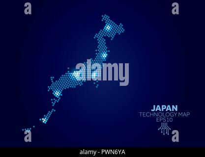 Japan dotted technology map. Modern data communication concept Stock Vector