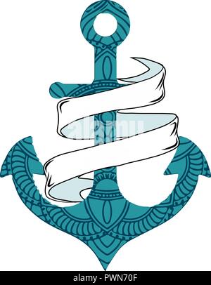 vector illustration Nautical anchor with rope and ribbon Stock Vector