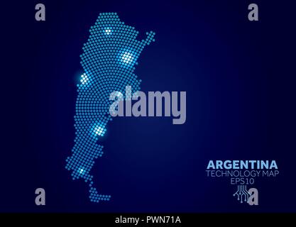 Argentina dotted technology map. Modern data communication concept Stock Vector