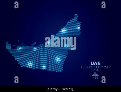 UAE dotted technology map. Modern data communication concept Stock Vector