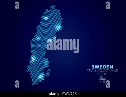 Sweden dotted technology map. Modern data communication concept Stock Vector