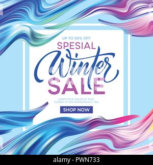 Winter sale lettering banner with color fantastic waves. Modern colorful flow poster. Wave Liquid shape. Art design for your design project Vector illustration EPS10 Stock Vector