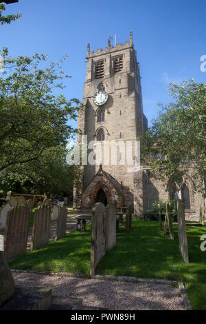 The meieval stone tower of St Gregory's church in Bedale, North Yorkshire Stock Photo