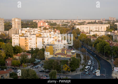 High angle view of traffic and buildings in Plovdiv, Bulgaria Stock Photo