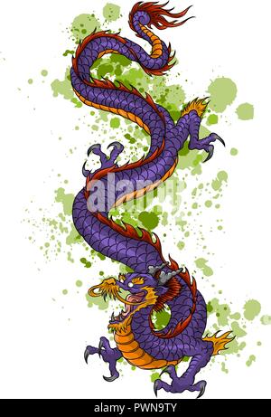 Chinese Dragon of power and wisdom flying cartoon illustration Stock Vector