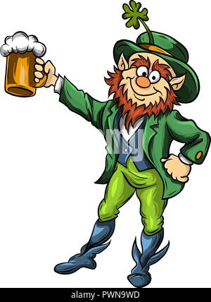 vector elf leprechaun with beer for saint patrick s day Stock Vector