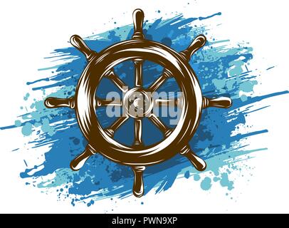 Ship wheel on white background. Nautical icon design. Stock Vector