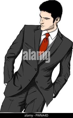 Smiling businessman shows the thumb up. Vector illustration. Stock Vector