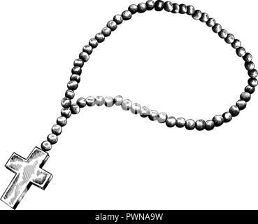 Holy rosary beads vector illustration. Prayer Catholic chaplet with a cross Stock Vector