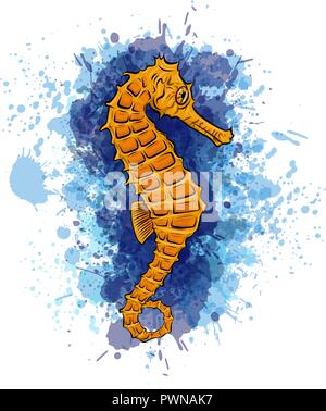 vector illustration Watercolor seahorse in the white background Stock Vector