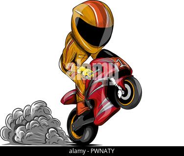 vector illustration Wheelies Biker Motorcycle Rider racing Stock Vector