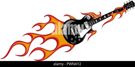 vector illustration guitar with flames and fire Stock Vector