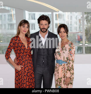 Irene Arcos actress, Alvaro Morte actor and Veronica Sanchez at the photo call for THE PIER (MOVISTAR+/ BETA FILM) during  MIPCOM 2018 Stock Photo