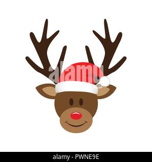 cute reindeer with christmas santa hat vector illustration EPS10 Stock Vector