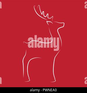 reindeer line drawing on red background vector illustration EPS10 Stock Vector