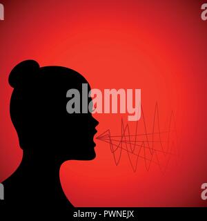 screaming woman silhouette on red background vector illustration Stock Vector