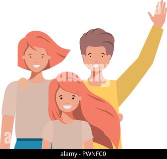 family waving avatar character Stock Vector