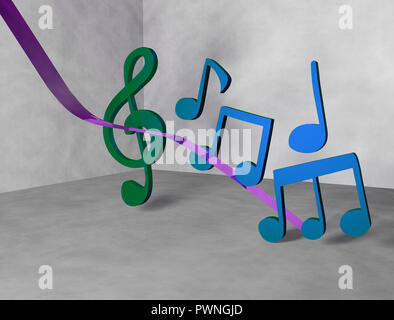 Musical notes 3D render, indoor Stock Photo