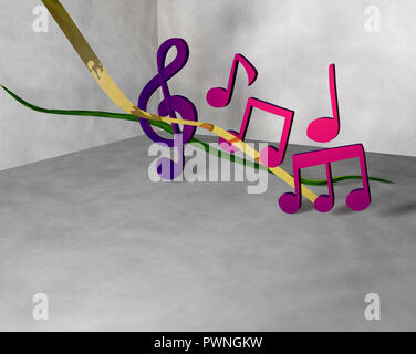 Musical notes 3D render, indoor Stock Photo