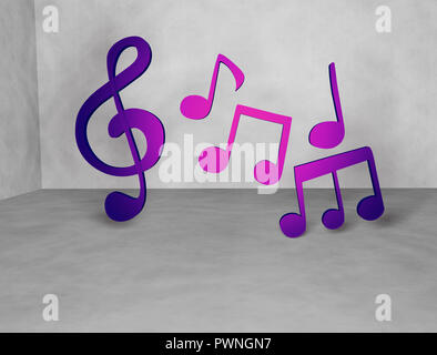 Musical notes 3D render, indoor Stock Photo