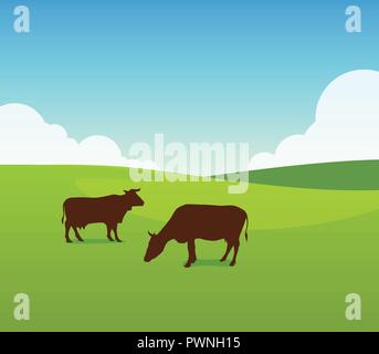 Cows in the green field Stock Vector Image & Art - Alamy