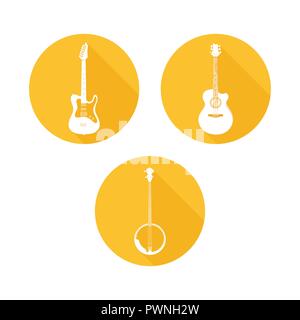 Set of Stringed Musical Instruments. Vector Style Round Icon isolated on white background. More Musical Instruments in Portfolio. Stock Vector