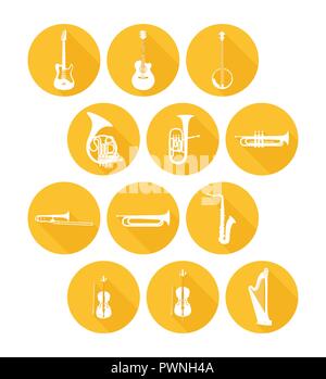 Big Set Icons of Musical Instruments. Vector Icons Round Form isolated on white background. Musical Instruments in other styles in my portfolio. Stock Vector