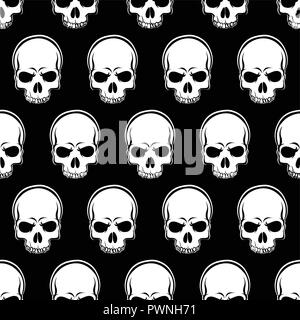 Vector Seamless Looped Pattern with Skulls in black and white Stock Vector