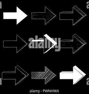 Next arrows set. Simple signs black background Stock Vector
