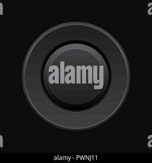 Black round button. 3d push button on black background Stock Vector