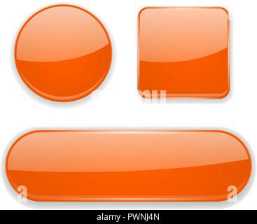 Orange glass buttons. 3d icons Stock Vector