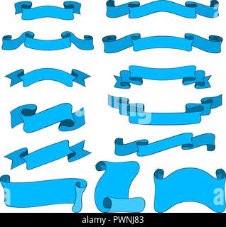 Blue ribbon banners. Hand drawn sketch Stock Vector
