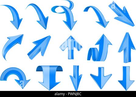 Blue 3d arrows. Shiny UP and DOWN signs Stock Vector