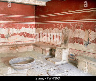 Greece, Crete. Palace of Knossos (1700-1450 BC). Throne Room, 15th century BC. Stock Photo