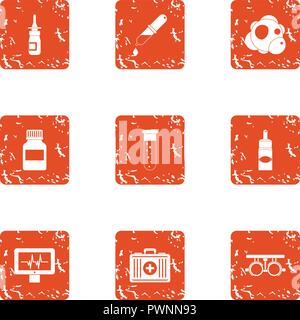 Medicinal preparation icons set, grunge style Stock Vector