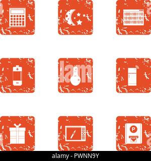 Night parking icons set, grunge style Stock Vector