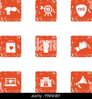 Rock euphony icons set, grunge style Stock Vector