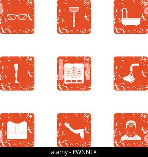 Broken body icons set, grunge style Stock Vector