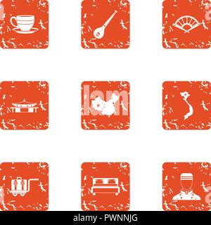 Boarding home icons set, grunge style Stock Vector
