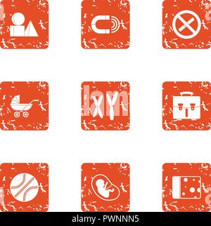 Observation pregnancy icons set, grunge style Stock Vector