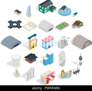 Assembly icons set, isometric style Stock Vector